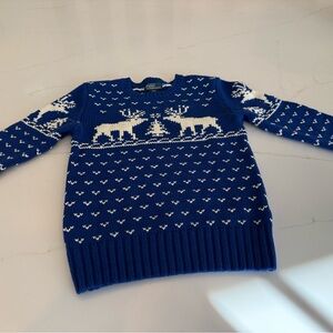 Ralph Lauren Boys Blue and White Moose/Reindeer cotton sweater, Size 8